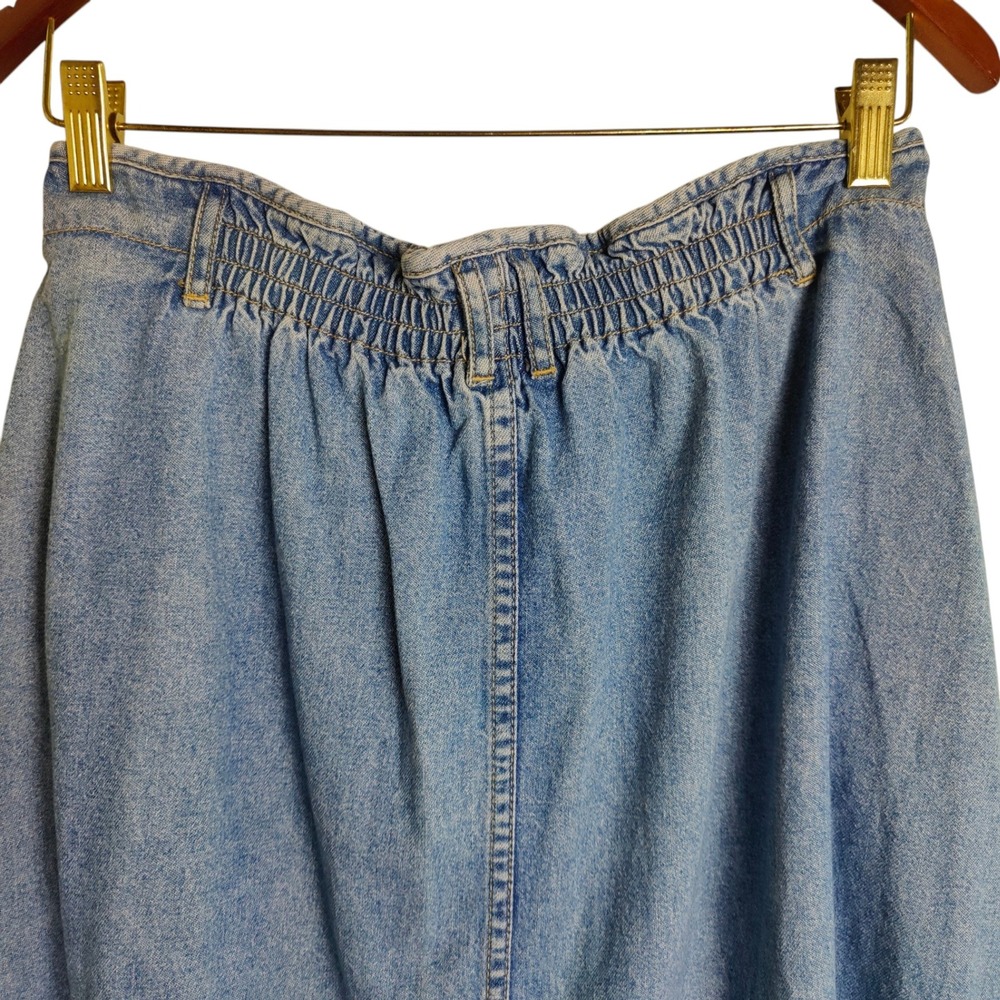 VTG 90s Lizwear Denim Maxi Skirt Button Western Cottagecore Prairie Modest 12 - Picture 5 of 10
